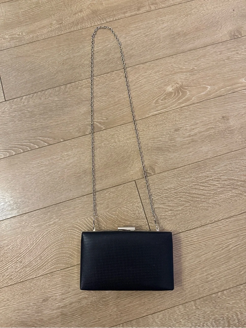 Sondra Roberts Black Snakeskin Embossed Hardcase Clutch
